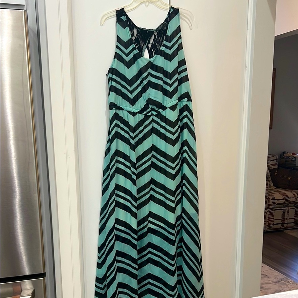 Green and Black Halter Sundress Maxi